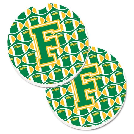Carolines Treasures Letter F Football Green and Gold  Cup Holder Car Coaster, PK2 CJ1069-FCARC